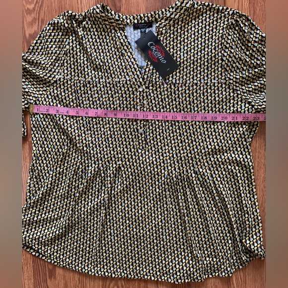 COCOMO 3X yellow brown poly spandex flannel 3/4 sleeve women’s Pintuck tunic - Picture 14 of 15